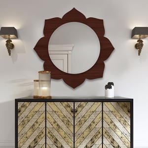 Brown Flower-shaped Glass <b>Frame</b> 65x65cm Scandinavian Beveled Edge Decorative Wall Mirror for Bathroom - Product Image 4