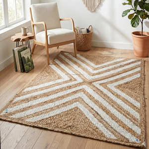 Tapis rond tressé pour salon bohème, chambre d'enfant et coin lecture - Product Image 1