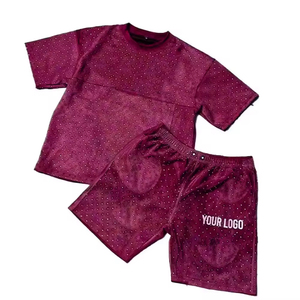 Ensemble 2 pièces en velours pour homme : T-shirt à col rond avec motif lettres et short en coton tricoté respirant – Idéal pour l'été - Product Image 6