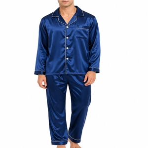 Pijamas de satén de seda para hombre, traje de dormir de manga larga, conjunto de ropa de dormir cómoda, tela suave, ajuste cómodo, tela transpirable y lisa - Product Image 1