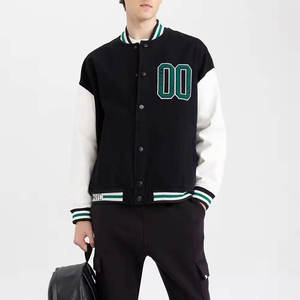 Chaqueta Universitaria de Lana con Mangas de Algodón en Contraste, Cierre de Botones a Presión, Cuello y Puños Acanalados, Bolsillos Laterales y Estilo Moderno para el Campus - Product Image 1