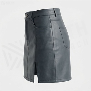 Jupe crayon mini en similicuir taille haute pour femme avec poche, design uni brillant, à porter toute l'année - Product Image 3