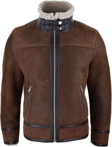 Blouson d'hiver pour homme en cuir marron foncé avec doublure en fausse fourrure, chaud, style bomber, col à boucle, fermeture éclair, épais et décontracté - Product Image 4