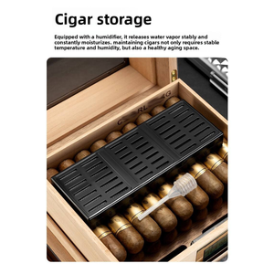 Curved Transparent Window 2-Layer Cedar Cigar Humidor Cabinet Humidification <b>Box</b> with Wood Cigar <b>Storage</b> Dericsson - Product Image 6