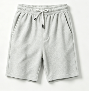 Shorts Bermuda en coton gris pour homme avec cordon de serrage à la taille et poches, style décontracté, taille mi-haute, tissu tricoté - Product Image 3
