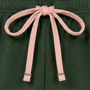 Blush And Forest Green Women Two Piece Shorts Set Round Neck Button <b>Top</b> Minimal Embroidery Casual Summer Cotton Lounge Wear - Product Image 6