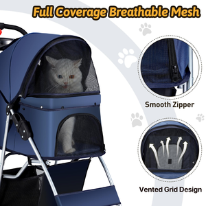 Cochecito para mascotas de doble entrada con cremalleras de fácil acceso, ruedas antideslizantes y cabina ventilada con impresión personalizada disponible - Product Image 3