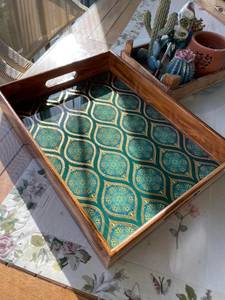 Plateau de service en bois avec poignées, plateau avec poignées, plateau ottoman, cadeau pour elle, plateau décoratif, décoration de plateau, cadeau de mariage - Product Image 3