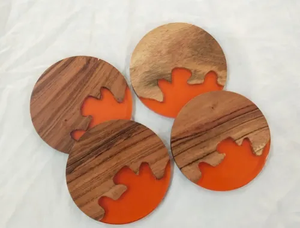 FAIZA CRAFT Sous-verres ronds 3D faits main en bois et résine, modèle avec incrustation de feuille d'or, protection pour boissons, décoration de table et accessoires - Product Image 4