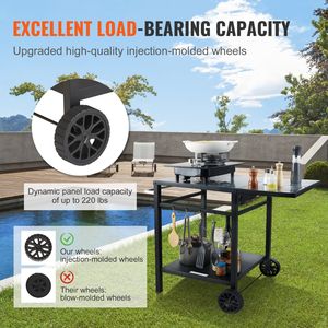 รถเข็น2ล้อสำหรับปิ้งย่างอาหารกลางแจ้งอเนกประสงค์, ชั้นวางของแบบสองชั้นพกพาได้ท็อปโต๊ะเหล็กแยกส่วนสำหรับเตรียมอาหารพิซซ่า - Product Image 5