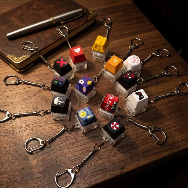 Mechanical Keycap Keychain Fidget Toy Custom Personalized Stress Relief Keyboard Key Ring Gift Low MOQ