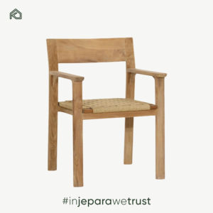 Nuevas sillas de comedor de madera para patio y jardín, con respaldo de mimbre y cojines impermeables de lino, para hotel, hechas en Indonesia. - Product Image 4