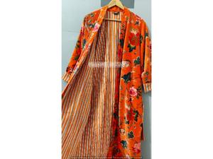Bata de terciopelo de lujo, bata kimono de terciopelo y algodón, bata de dormir, bata de novia, bata de invierno para dama de honor, colores naranja - Product Image 6