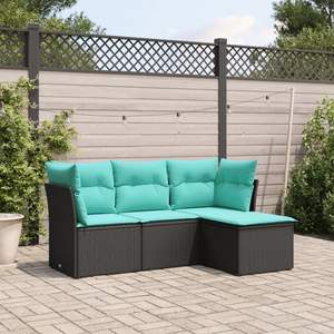 Black Poly Rattan Garden <b>Sofa</b> <b>Set</b> 70.5 X 46.1 X 27.2 Inches Outdoor Furniture Waterproof Cushions - Product Image 1