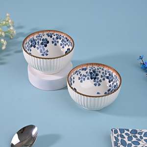 Floral Ribbed Porcelain Bowls Eco-Friendly Soup Cereal Bowls <b>Microwave</b> Oven Safe <b>Set</b> of 2 for Food Serving Dessert Serving - Product Image 6