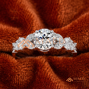 Bague de fiançailles florale en moissanite taille ronde, argent 925, avec pierres latérales marquise, bague de mariage, bijoux aspect diamant - Product Image 1