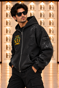 Sweat à capuche zippé épais pour homme, effet vieilli, coupe oversize, en molleton délavé, broderie personnalisée, style streetwear, OEM - Product Image 3