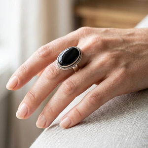 Black Onyx Silver Plated <b>Ring</b> Handmade Oval Gemstone Cocktail <b>Ring</b> for Women Bulk Supplier - Product Image 1