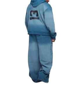 Lightweight Fleece Tracksuit Plain Dyed Winter Sweat Suits 2 Pieces <b>Set</b> Flared Sweatpants Drawstring Hoodie Men's Regular Fit - Product Image 6