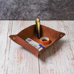 Flexible Genuine Leather Tray <b>Folding</b> Metal Snap <b>Desk</b> Organizer Box Custom Supplier Real Cowhide Tray GLTY-0028 - Product Image 3
