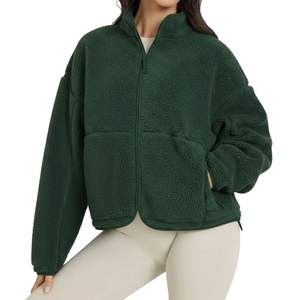 Chaqueta de forro polar Sherpa para mujer, color naranja quemado, con diseño de logotipo personalizado, con cremallera, para otoño e invierno, transpirable, estilo urbano. - Product Image 3