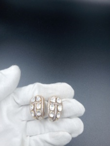 Gold Plated Polki <b>Stud</b> Earrings Women's Wedding Jewelry <b>Silver</b> 925 Vintage Style Handmade - Product Image 2