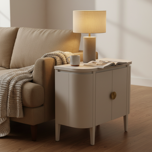 Moderno Gabinete de Almacenamiento Multifuncional de Madera Maciza de Roble Ecológico con Laterales Curvos, Consola Redondeada, Diseño Compacto, Color Blanco - Product Image 5