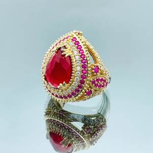 Ensemble de bijoux en argent sterling 925 plaqué or 14 carats avec grenat, style ottoman, bague et boucles d'oreilles, pierres précieuses naturelles, cadeau - Product Image 2