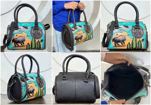 Sac de voyage en cuir de vachette artisanal de qualité supérieure, style western, nouveau, sac à main de voyage peint à la main pour femmes - Product Image 3