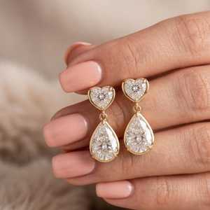 1CT Heart 2CT Pear Cut Moissanite <b>Stud</b> <b>Earrings</b> Rose Gold Plated 925 Sterling <b>Silver</b> Fine Jewelry Promise Gift Bride Party - Product Image 1