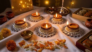 Wholesale Handcrafted Luxury Crystal Pearl Eco-Friendly <b>Tealight</b> Candle Holders Metal Rhinestone Flowers Diya Base Birthday - Product Image 2