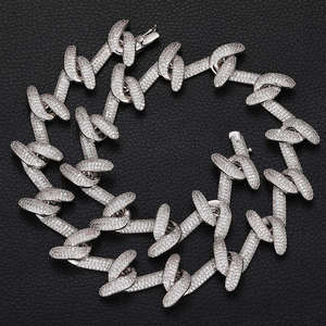 Chaîne de cou Hip Hop réglable en argent sterling 925, style cubain, avec pierres de moissanite VVS, plaqué or, effet glace radiante - Product Image 2