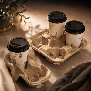 Plateau porte-gobelets jetable en pulpe moulée robuste pour 4 tasses, idéal pour les restaurants, les hôtels et la livraison à emporter - Product Image 3