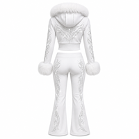 Ensemble de survêtement pour femme personnalisé avec strass, capuche, fermeture éclair, manches longues, pantalon évasé, style élégant pour la rue, tissu 100% coton