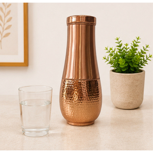 Bouteille d'eau en cuivre pur, design martelé, bienfaits ayurvédiques pour la santé, anti-fuite, écologique, pour le yoga et la gym - Product Image 4