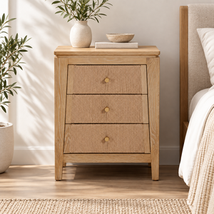 Natural Solid <b>Oak</b> Wood 3 Drawer <b>Bedside</b> <b>Table</b> Nightstand Modern Bedroom Storage Cabinet With Elegant Design For Bedroom - Product Image 1