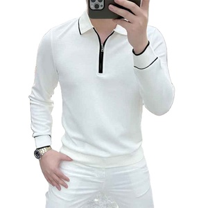 High Street Fashion Men Turn-Down Collar Media cremallera Camisetas Simple All-match Manga larga Otoño Invierno Tops elásticos - Product Image 1