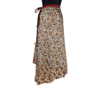 Falda Larga de Seda Reciclada Reversible Estilo Sari para Mujer, Falda Cruzada de Seda Vintage de Doble Capa Mágica - Product Image 3