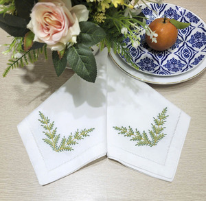 Servilletas de Tela Bordadas Personalizadas al por Mayor con Hojas Verdes, Servilletas de Algodón para Cena, Servilletas de Tela con Dobladillo para Eventos en el Hogar y Bodas - Product Image 1