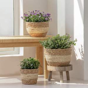 Panier à plantes en jonc de mer naturel, tissé à la main, pour l'intérieur et l'extérieur, couvre-pot de fleurs pour la décoration de la maison et du jardin - Product Image 5