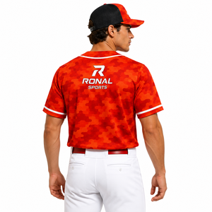 Camiseta de Béisbol de Camuflaje Roja para Hombre RONAL SPORTS, Manga Corta, Cuello Redondo, Transpirable, Ropa Deportiva de Poliéster para Todas las Temporadas - Product Image 4