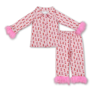 OEM/ODM/RTS Pijamas vaqueros rosas para niñas con botas de piel, mangas largas y botones, conjuntos de ropa para niñas, ropa para bebés - Product Image 5