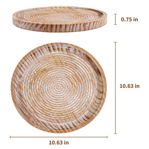 Plateau en bois rustique fabriqué à la main rond pour servir des fruits nourriture café côté lit cuisine utilisation de table idéal pour les fêtes décor ou cadeaux - Product Image 3