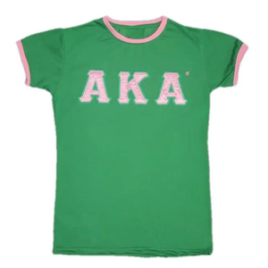 Camiseta de Lujo para Mujer AKA, Color Verde Kelly, Algodón Premium, Cuello Redondo, Manga Corta, con Letras AKA, Diseño de la Hermandad Griega - Product Image 1