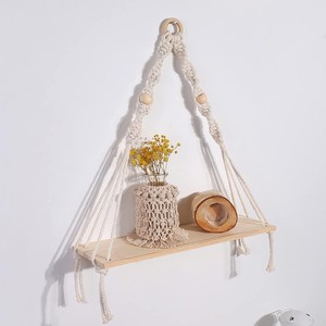 Mango Wood with Cotton Macram wooden <b>wall</b> <b>shelves</b> and <b>floating</b> <b>shelves</b> OEM Custom Wholesale | Aqdus Saleem India - Product Image 6