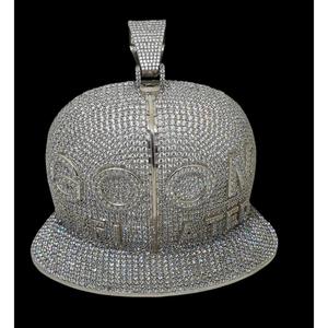 Premium Rhodium Plated Baseball Cap Pendant <b>Necklace</b> in 925 Sterling Silver with Iced Out Lab grown Hip Hop Style Design - Product Image 1