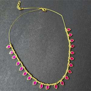 <b>Ruby</b> Invisible Chain with Golden Pearls-AAAA Grade Brass Beaded <b>Necklace</b> for Wedding Party & Anniversary Gift - Product Image 2