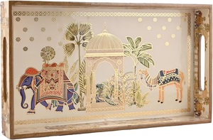Plateau de service alimentaire en bois de qualité supérieure Unicorn Handicrafts avec poignées pour la maison, les repas, le café, le thé, le petit-déjeuner, les collations et les réceptions - Product Image 4