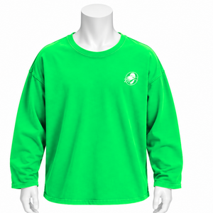 Camiseta de Manga Larga Oversize Verde Esmeralda con Cuello Redondo, Acabado Vintage Lavado, Hombros Caídos, Estilo Casual Urbano - Product Image 1