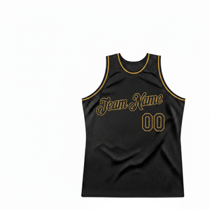 เสื้อบาสเก็ตบอลตาข่ายแบบสั่งทำพิเศษสำหรับผู้ชาย ระบายอากาศได้ดี แห้งเร็ว คอกว้างแบบวี ไร้แขน โลโก้ด้านหน้า สีดำทอง - Product Image 3